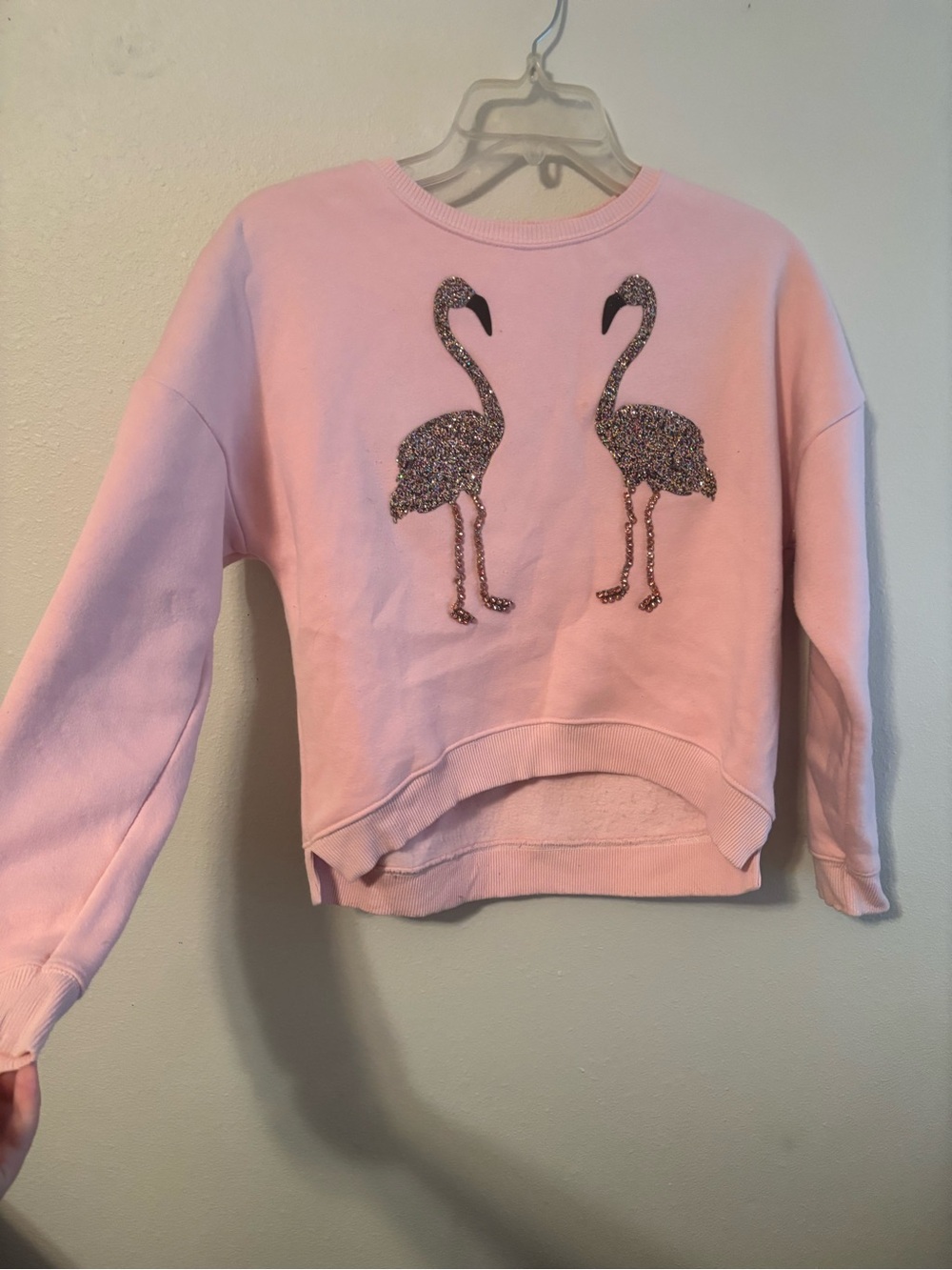 Girls' Pink Flamingo Crewneck size 14/16 sequins glitter justice winter fall